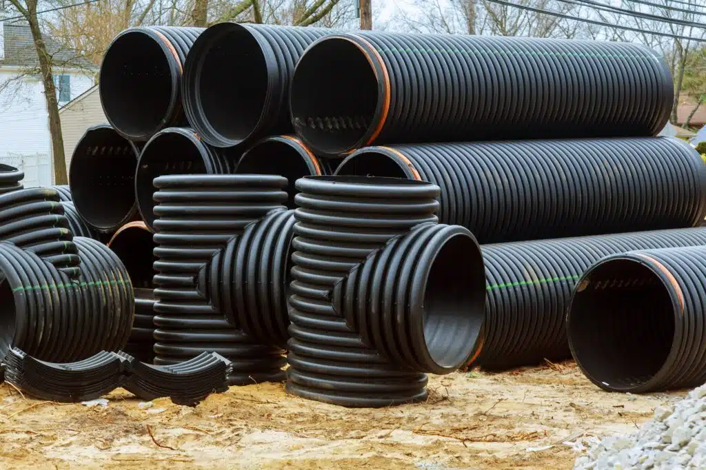 Stacked new PVC pipe for under construction of housing project