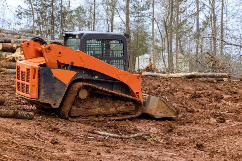 Tractor work with during landscaping works align the land for construction site